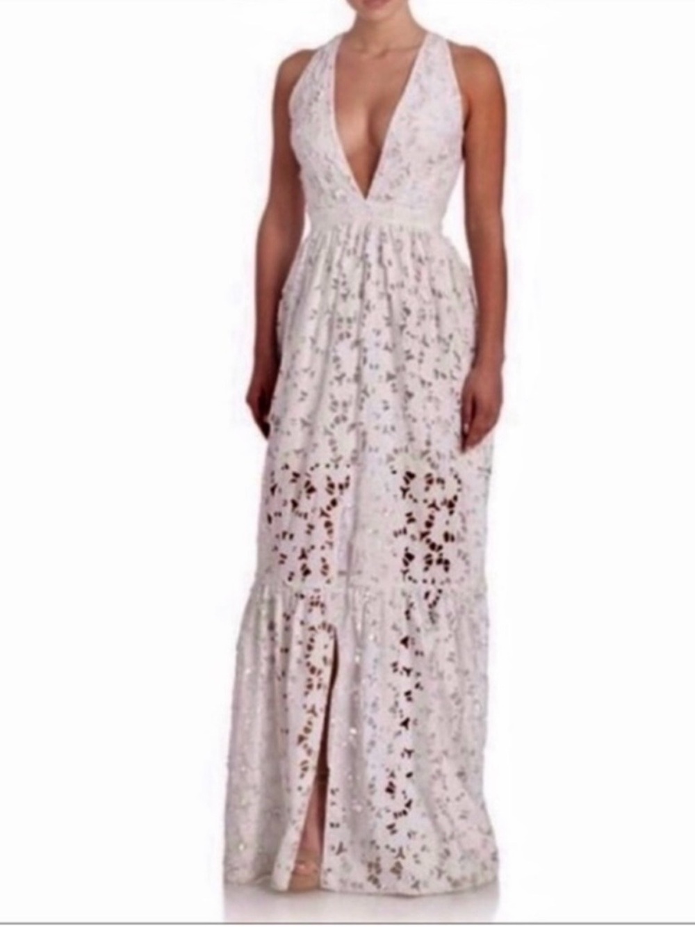 NWT Sachin Babi Noir Heaven white plunge lace maxi Dress 2